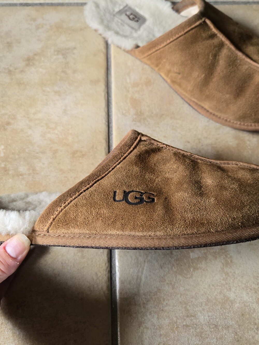 UGG Mens Scuff Suede Slippers Chestnut Tan Sheepskin Shearling Fur Size 11 Uggs - Picture 4 of 13